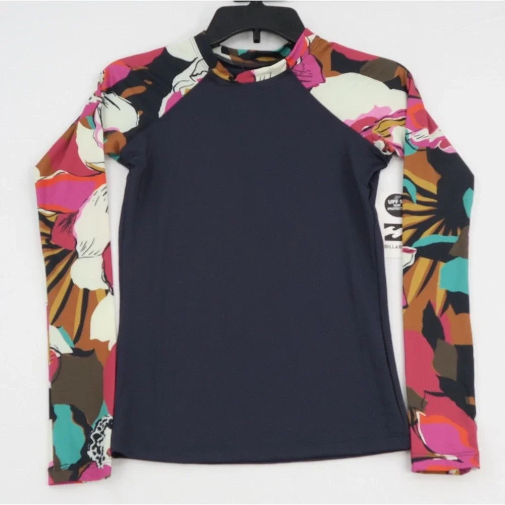 Billabong Day Drift Long Sleeve Rashguard Navy Floral UPF 50 Small - Picture 1 of 9